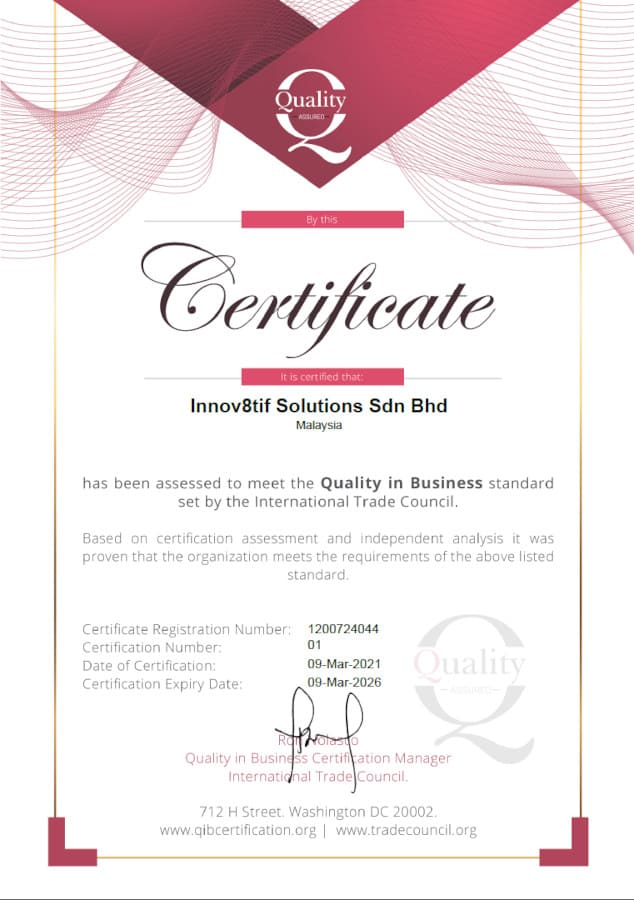 Innov8tif Solutions Receives Quality in Business Certification