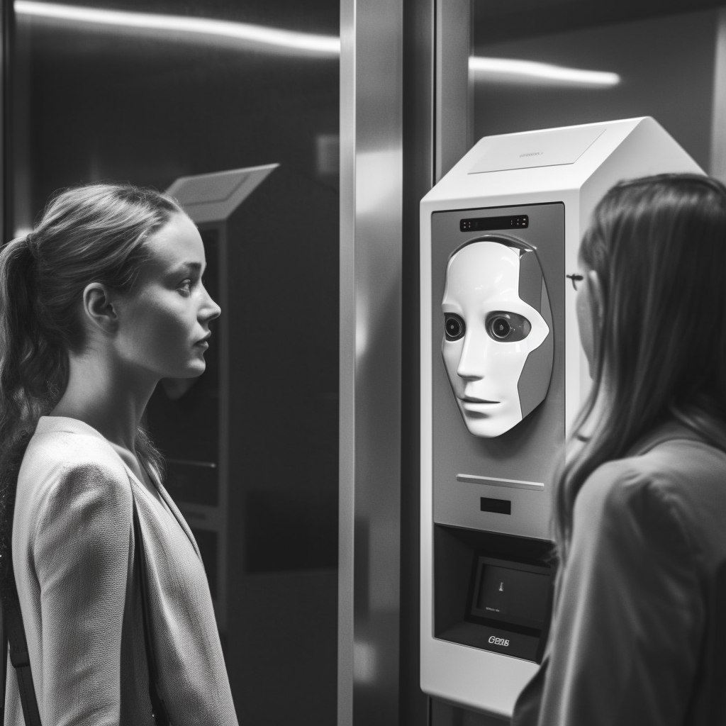 bank customers undergoing facial scanning at a bank to a d55877af d741 4659 8424 060d6ee796d9