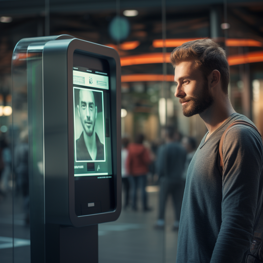 facial recognition process person standing at kiosk auto 9014e9bb 40f7 46b1 b9b0 5081811569f1