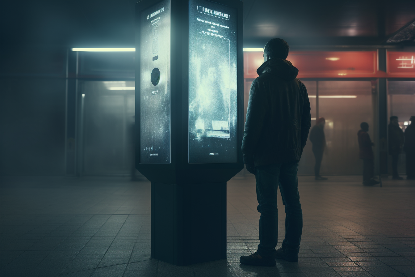 nguism person infront of standing camera kiosk thinking ponderi 1d925ef7 632c 45a9 88fe ef9e741e379c