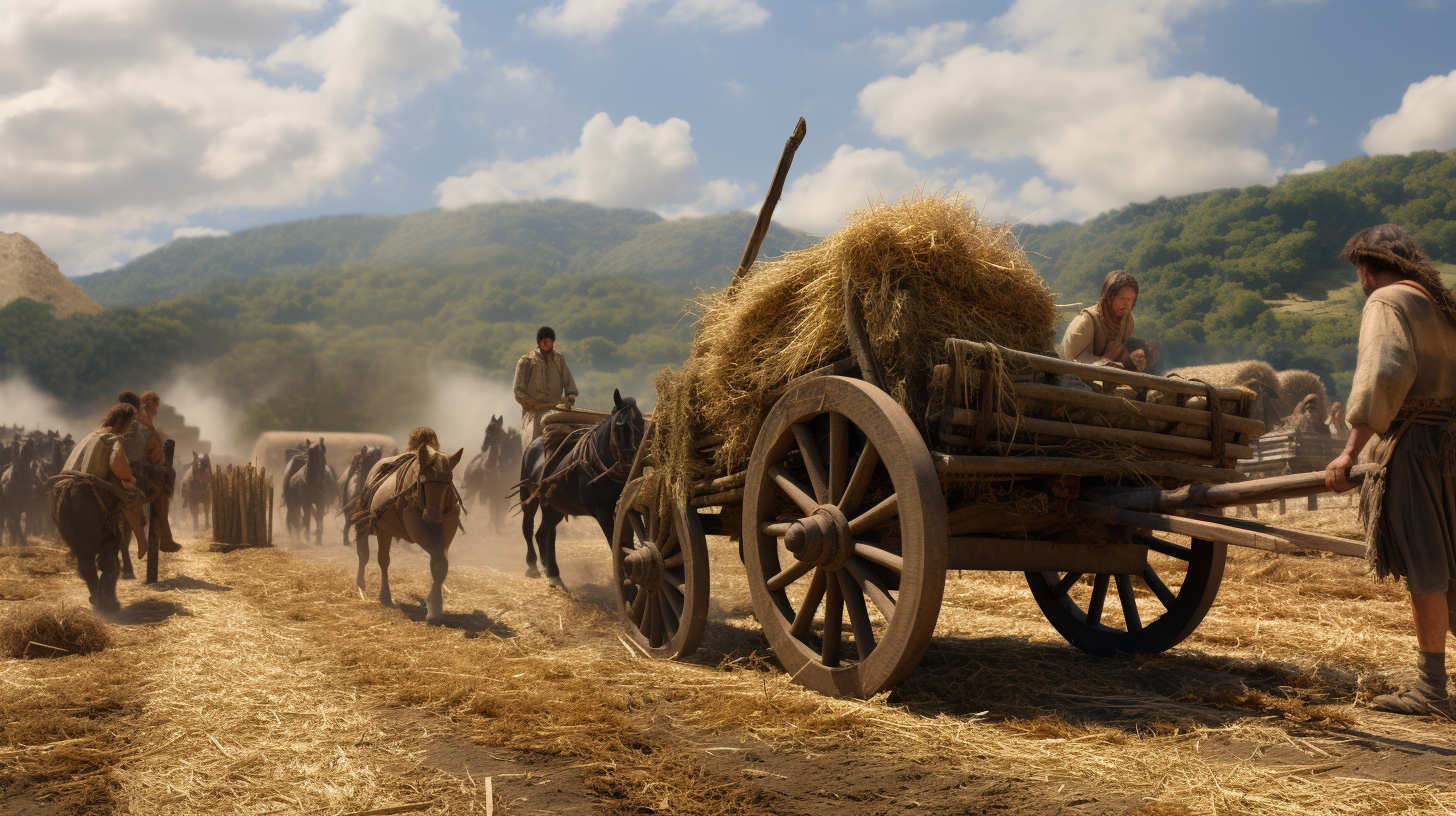 ancient humans using cart on wheels tools to transport h 3874c5a7 3bb2 4d8b 8771 c621f333629c