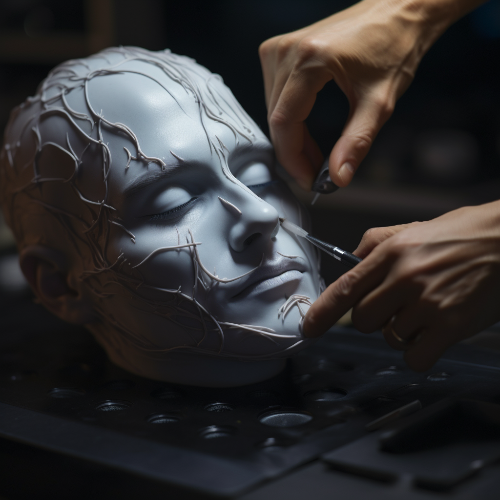 person putting on a 3d printed mask hyperrealistic 4k hd 1c37036f 76d3 4cfe bc71 8aefe7c51021