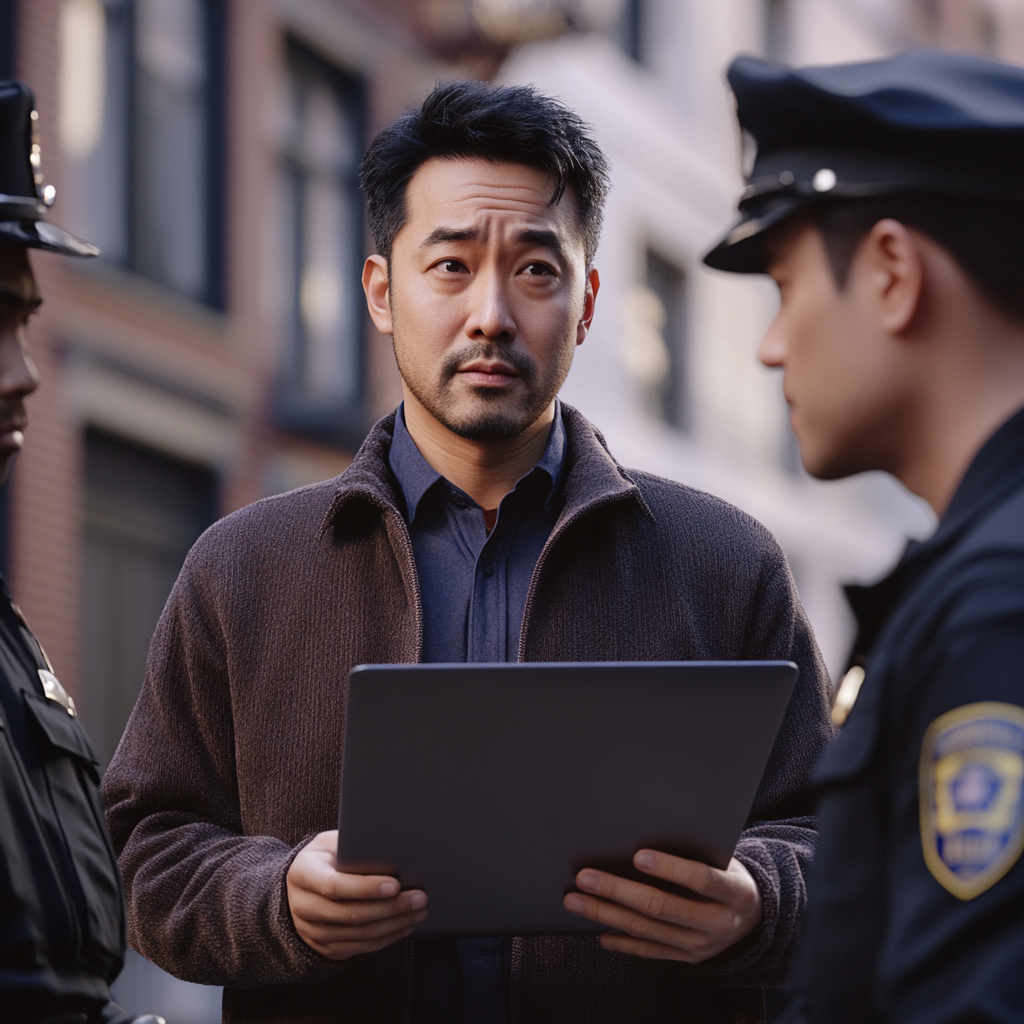 innov8tifmarketing asian man reporting to police officers while 68401d10 e6c5 49b1 a481 30e07a4667da