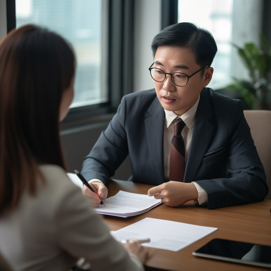 alldigital asian insurance agent in meeting with a client with 50c59d7f cccd 4c48 b58f 850525f4f057