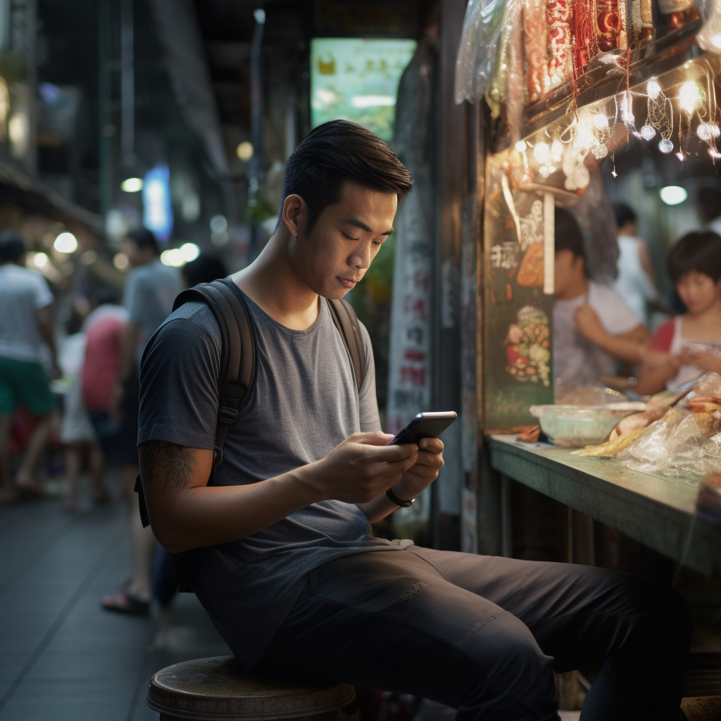 thai person using a mobile device bangkok photorealistic e86a88cb ca7f 402a 8fe0 678ae13e46f4
