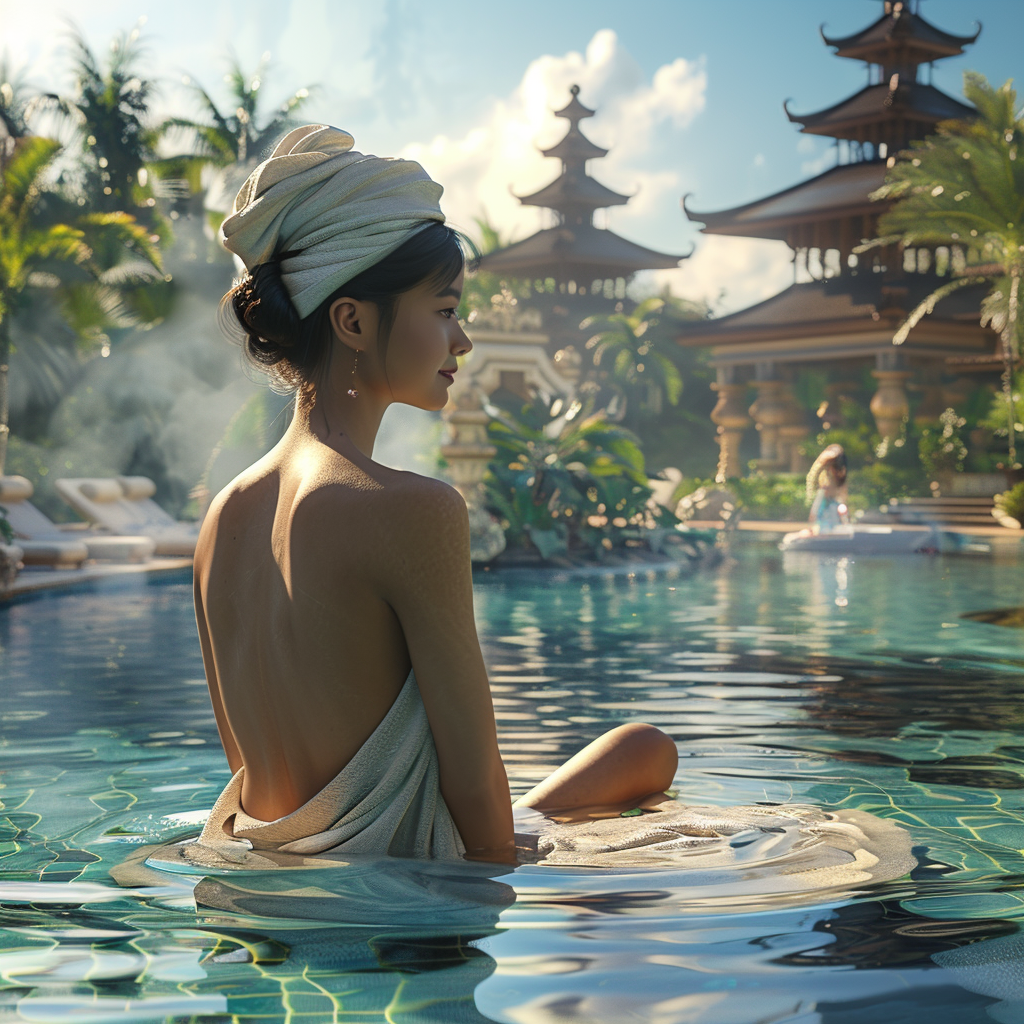 asian tourist enjoying a spa in a resort hyperrealistic 2a9c9565 1710 45bd bf60 ac576f69c2f8