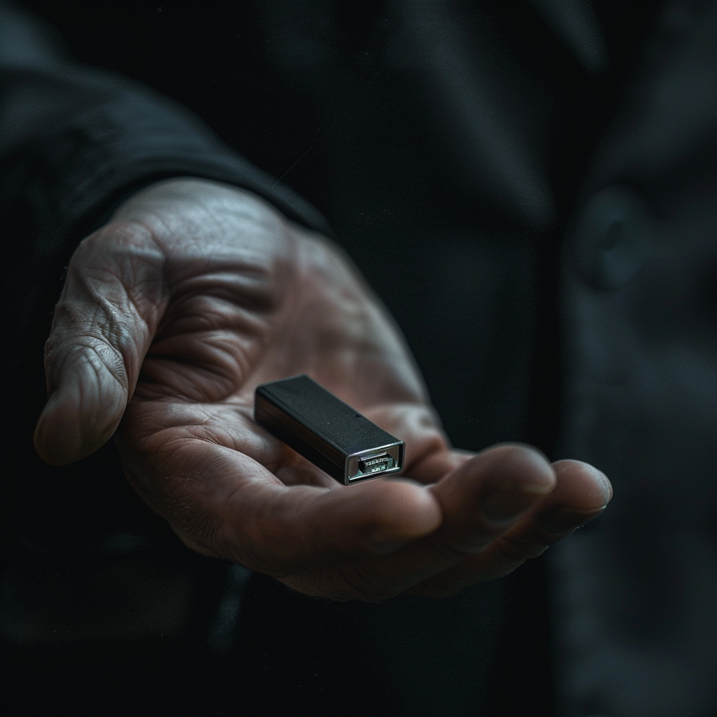 man holding pendrive at a funeral close up view on the p a2ebdd17 d996 4be3 8157 b459c60900d3