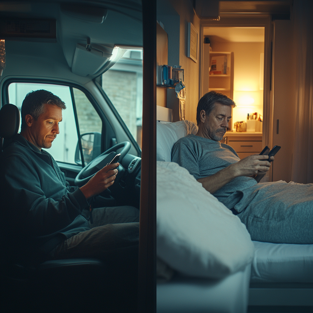 innov8tifmarketing a split screen view of a deliveryman driving 188cecc0 f920 41bf 94c2 34891a437671