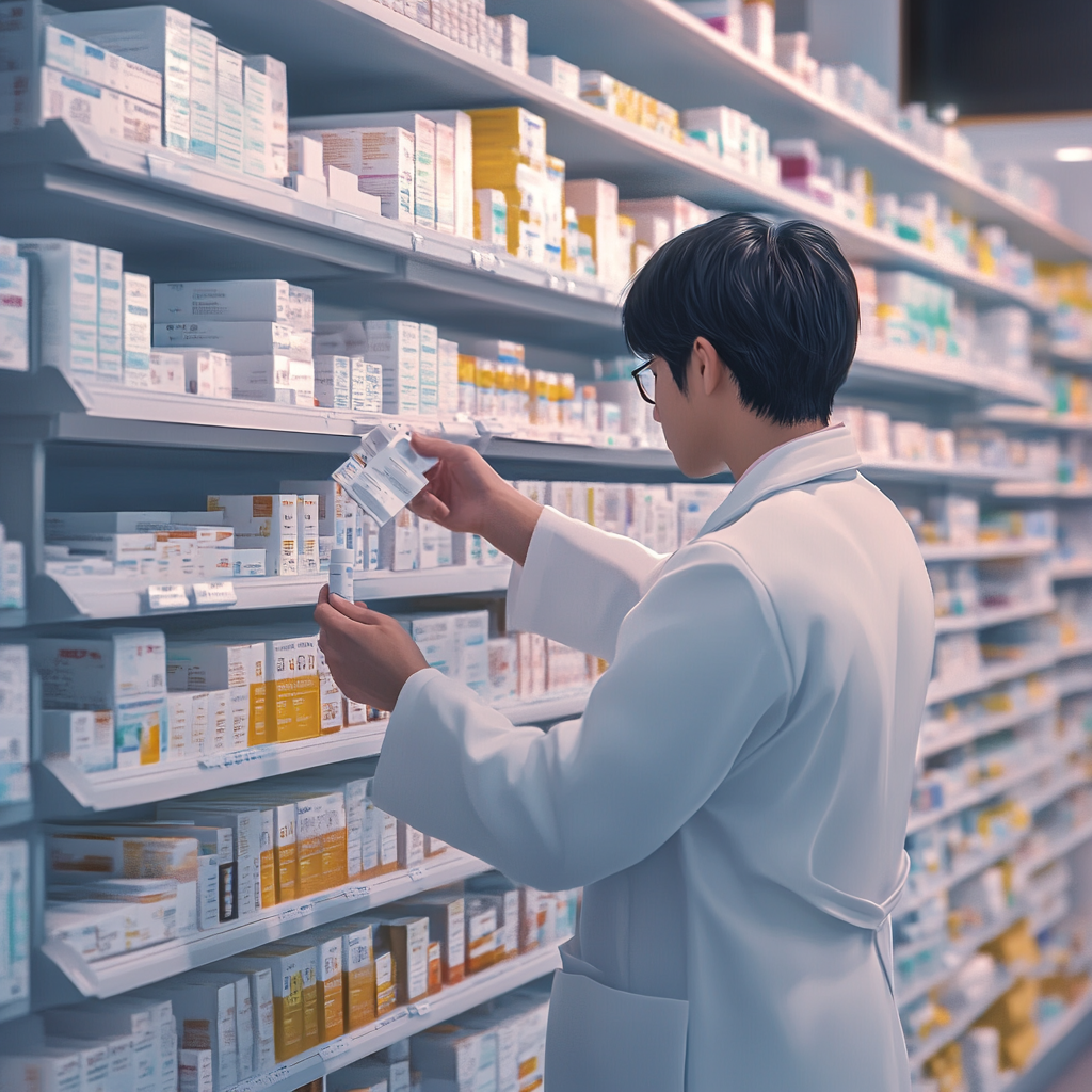innov8tifmarketing asian pharmacist taking medicine off the she 61a25906 f4c6 4073 87fd 93f6999cb04f
