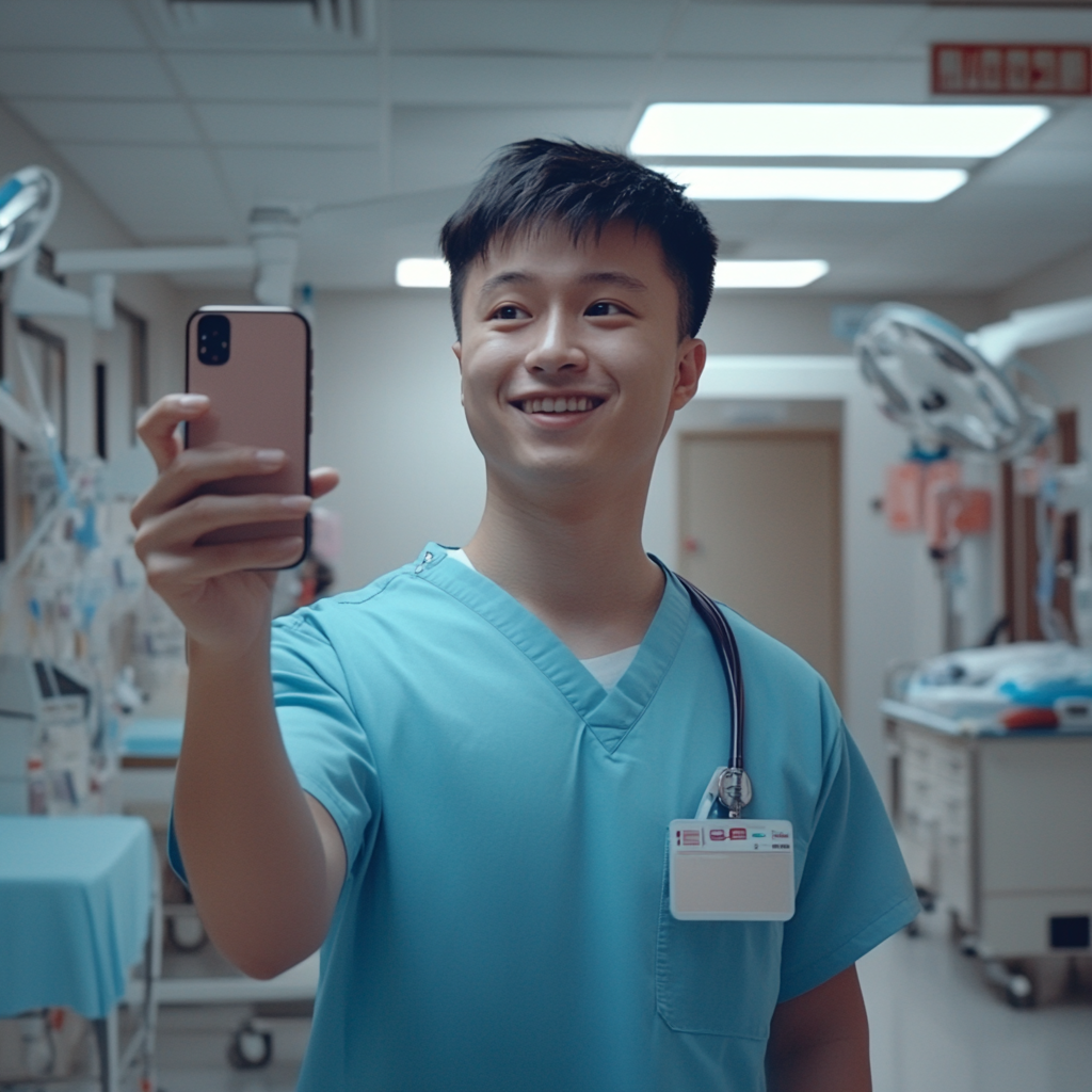 innov8tifmarketing asian person taking a selfie in a hospital s 0d05ef14 e621 4c51 9443 4eba47dddd56